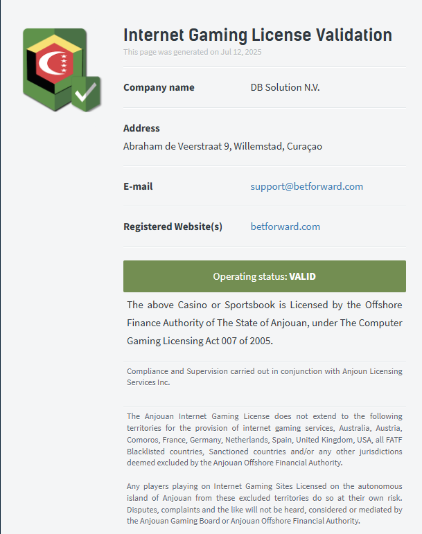 betforward licence