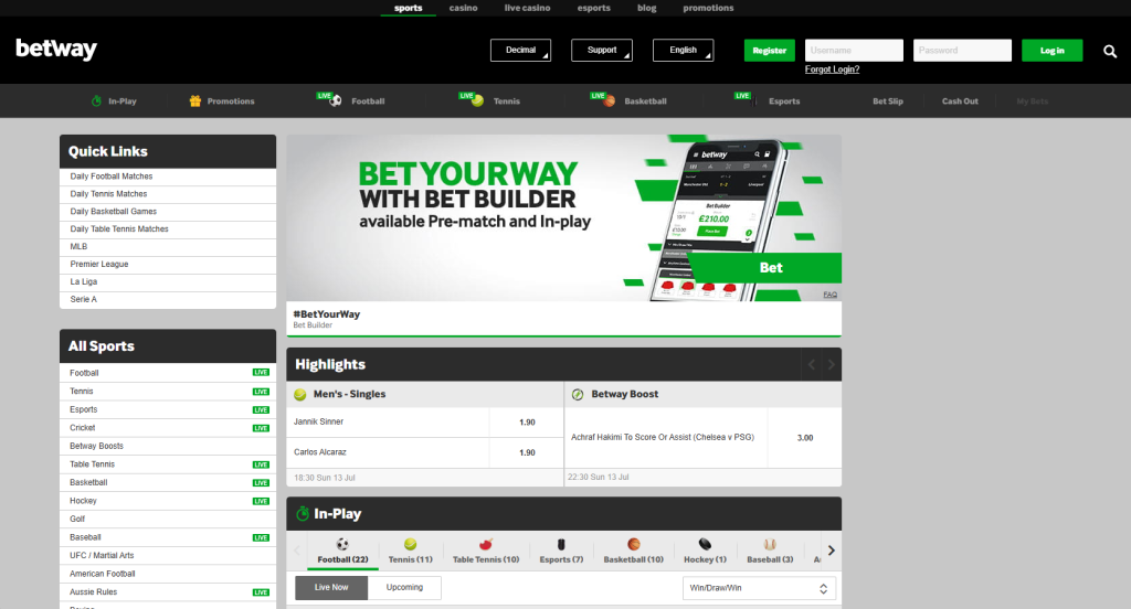 بهترین سایت های شرط بندی جهان - صفحه ورزش های betway