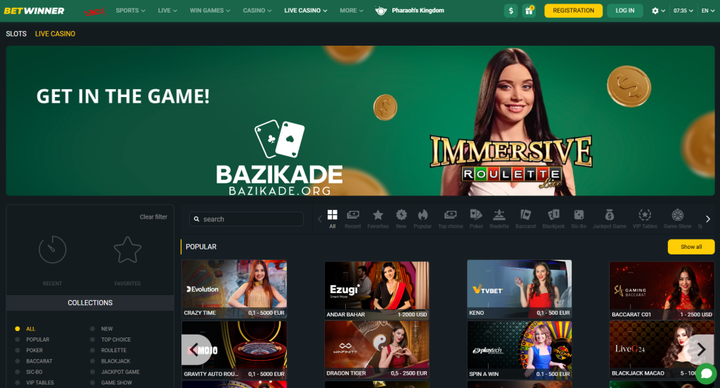 بت وینر (BetWinner) - صفحه اصلی