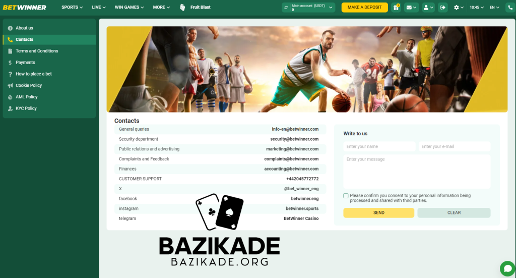 بت وینر (Betwinner) - روش های ارتباط