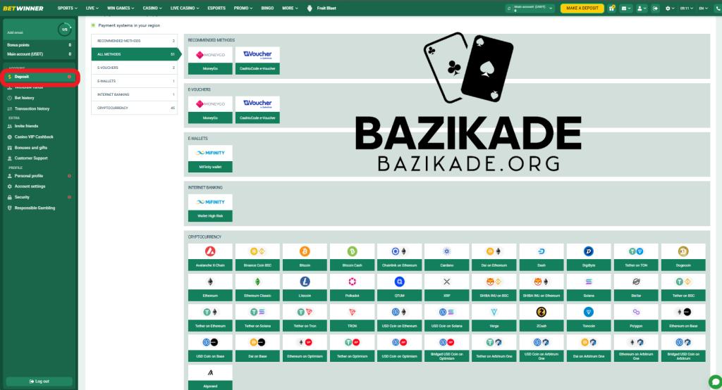 بت وینر (Betwinner) - واریز