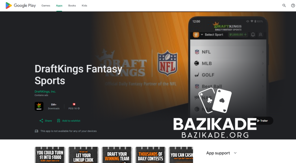 کسب درآمد از بازی موبایل - صفحه اصلی DraftKings Fantasy Football