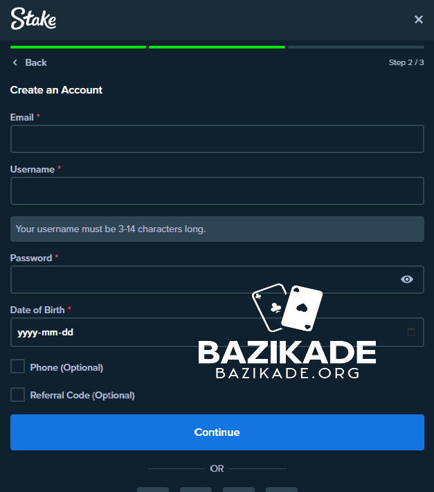 استیک (stake) - ثبت نام فرم